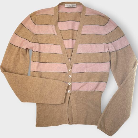 Brunello Cucinelli 100% Cashmere Striped Rugby Cardigan Sweater Size Small - Picture 2 of 12